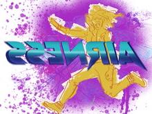 Illustration of a rocker playing air guitar while leaping with the words AIRNESS across the body.
