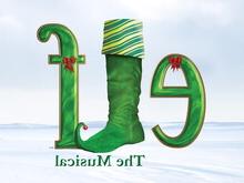 字母“e L f”是绿色的，字母“L”像一只袜子，上面写着“音乐剧”。.
